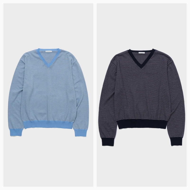 【LOW CLASSIC】26SS STRIPED V-NECK SWEATER : 2COLORS