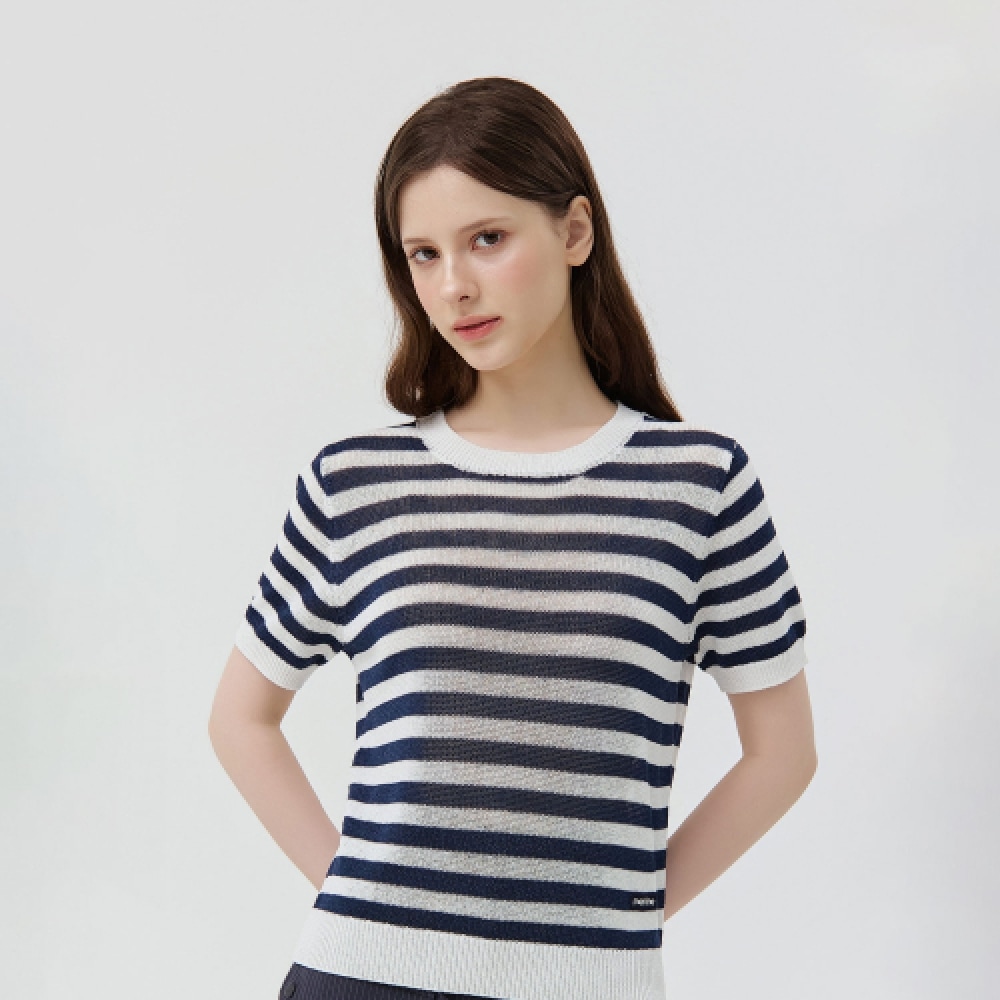 MARTINE GOLF シアーマリンストライプニット_ネイビー
