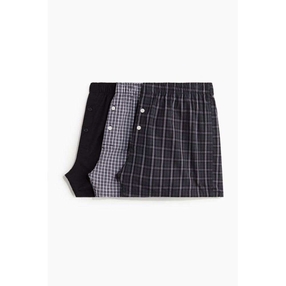 H&M コットンドローストリング 3 パックセットダークグレー/チェック