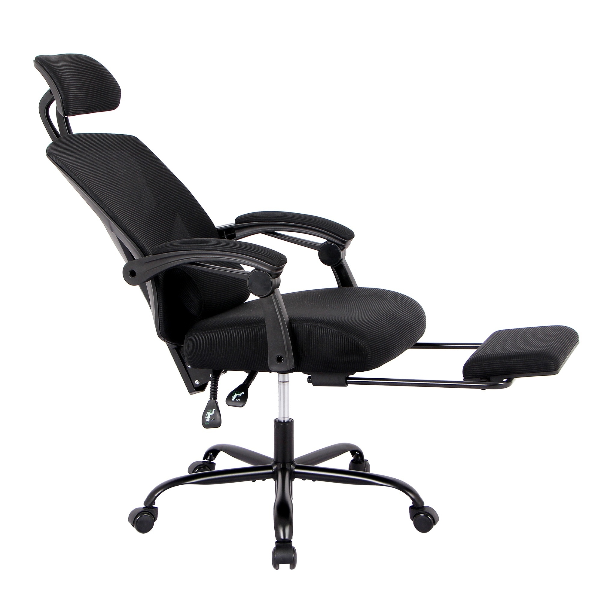 【国内出荷 - 3日配達】【新品登場】オフィスチェア 事務所チェア リクライニング機能 足載せ付き ロッキング機能 メッシュタイプ【 ブラック】 14,317円