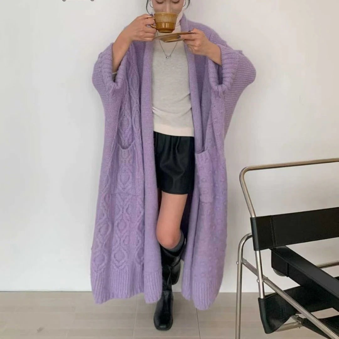ミディアム丈 セーター コート レディース リラックス感 ロング丈 ニーハイ 厚手 ニット カーディガン 2026 レディース アウター モヘア ニット ノルディック ニット モヘアニット