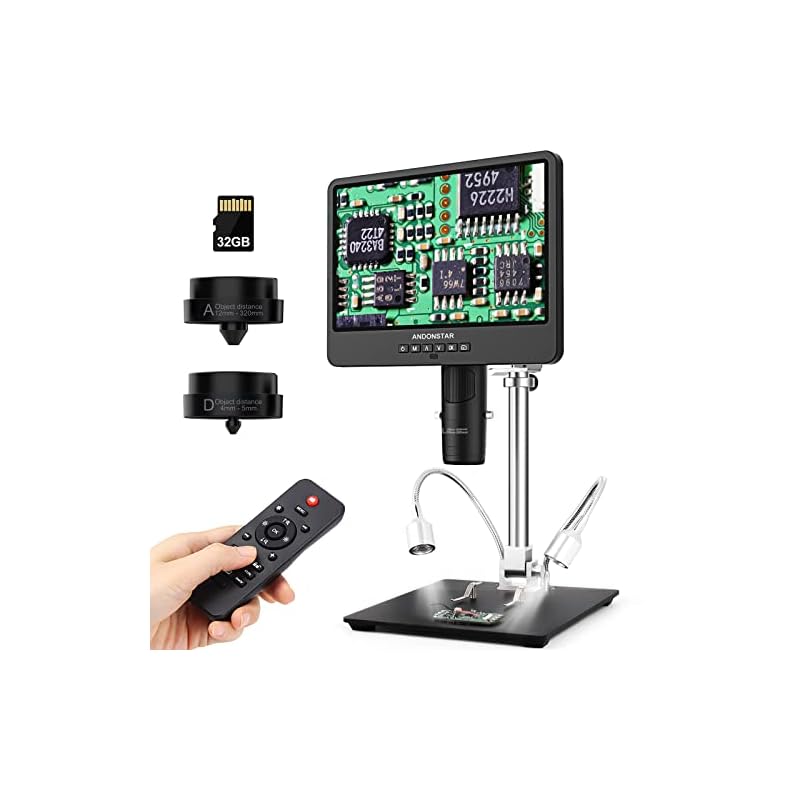 Andonstar AD249S HDMI デジタル顕微鏡 10.1インチ スクリーン付きはんだ付け顕微鏡 メタルスタンド付き2000X 3レンズ コイン顕微鏡キット子供と大人用写真/ビデオ録