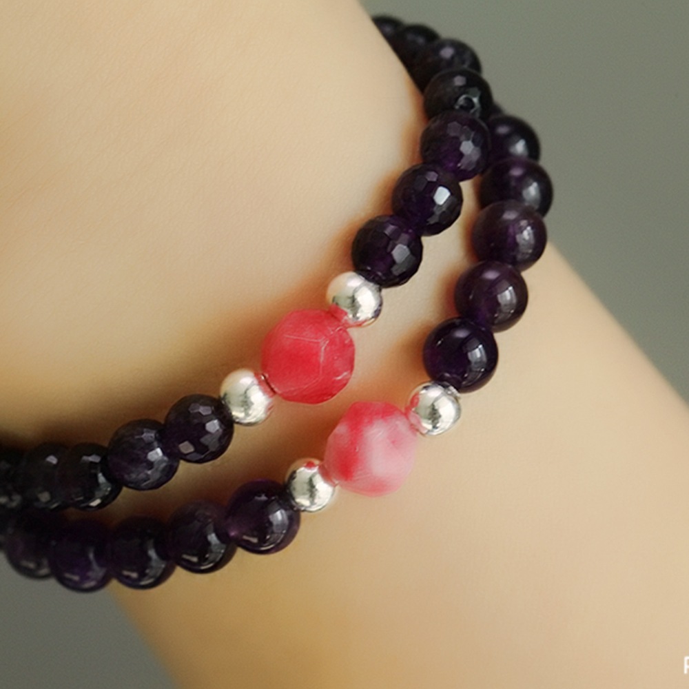 シルバー925アメジストロドライトガーネット天然宝石ブレスレット