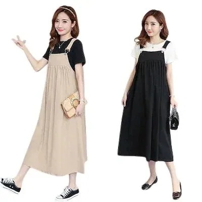 メガ割 マタニティワンピース サスペンダー Tシャツ２点セット マタニティウェア 産前産後福袋