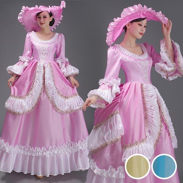 中世 貴婦人ドレス ステージ 衣装 中世ドレス ヨーロッパ 貴族 王族服 カラードレス 演出 パーティードレス ピンク 青 黄色
