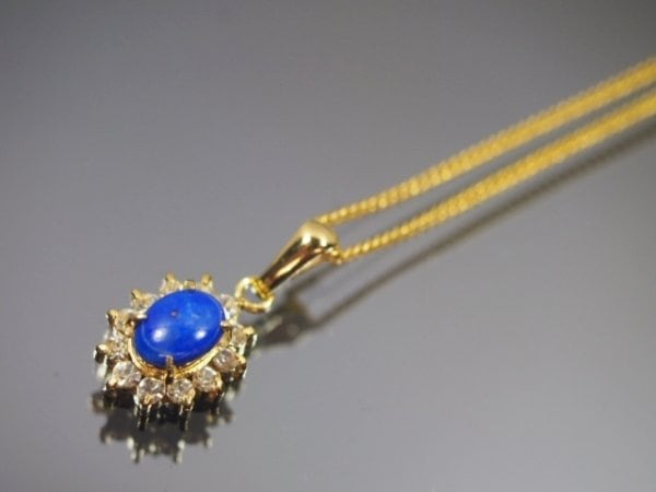 【送料無料】本物/天然ラピスラズリドペンダントネックレスゴールド