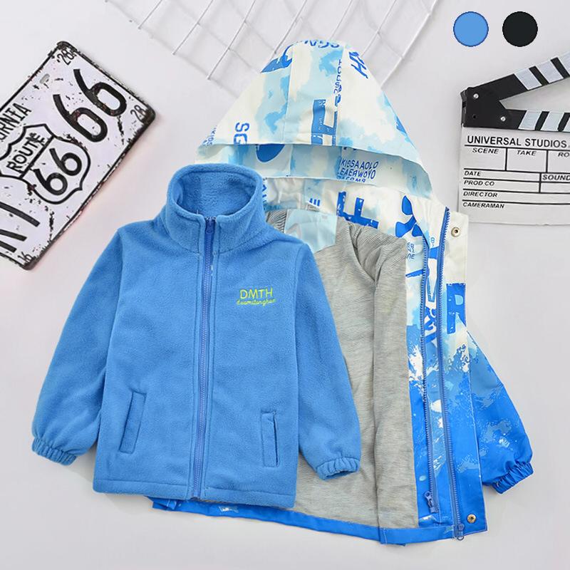 ダウンコート 子供 コート セーター キッズ ダウンジャケット 2in1 男子 オーバー フード付き ジャケット 可愛い オシャレ 厚手 防寒 冬 ブルー ブラック 4,330円