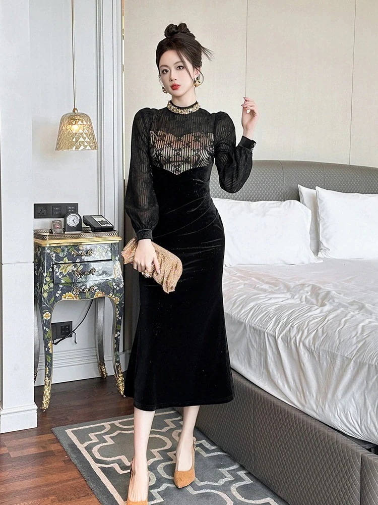 パーティー ドレス 演奏会 ベルベット 大人 二次会 ダイヤモンド飾り 同窓会 メガ割 ウェディング ドッキングワンピース キャバ 結婚式 2025秋冬新品 披露宴 卒業式