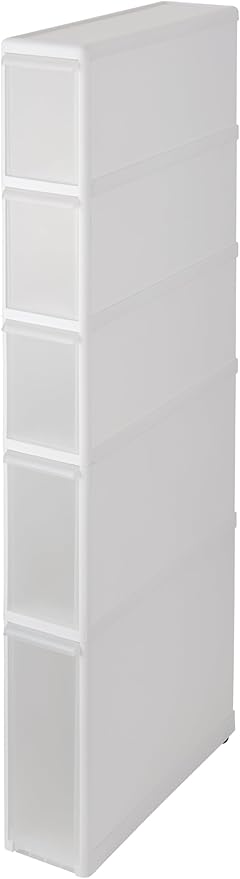 キッチン収納 引き出し 超薄型 5段 幅約14cm×奥行約46.5cm×高さ約120cm ホワイト 日本製