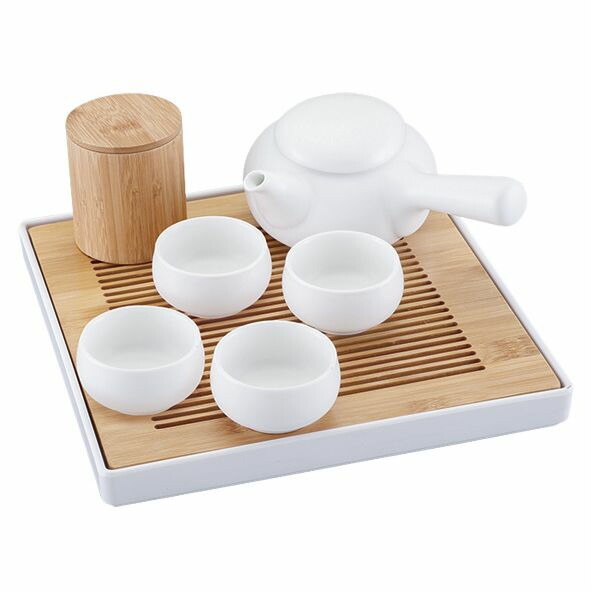 （まとめ買い）カンダ カジュアル中国茶器セット マットホワイト （茶盤1茶壷1茶缶1茶杯4） [x3]