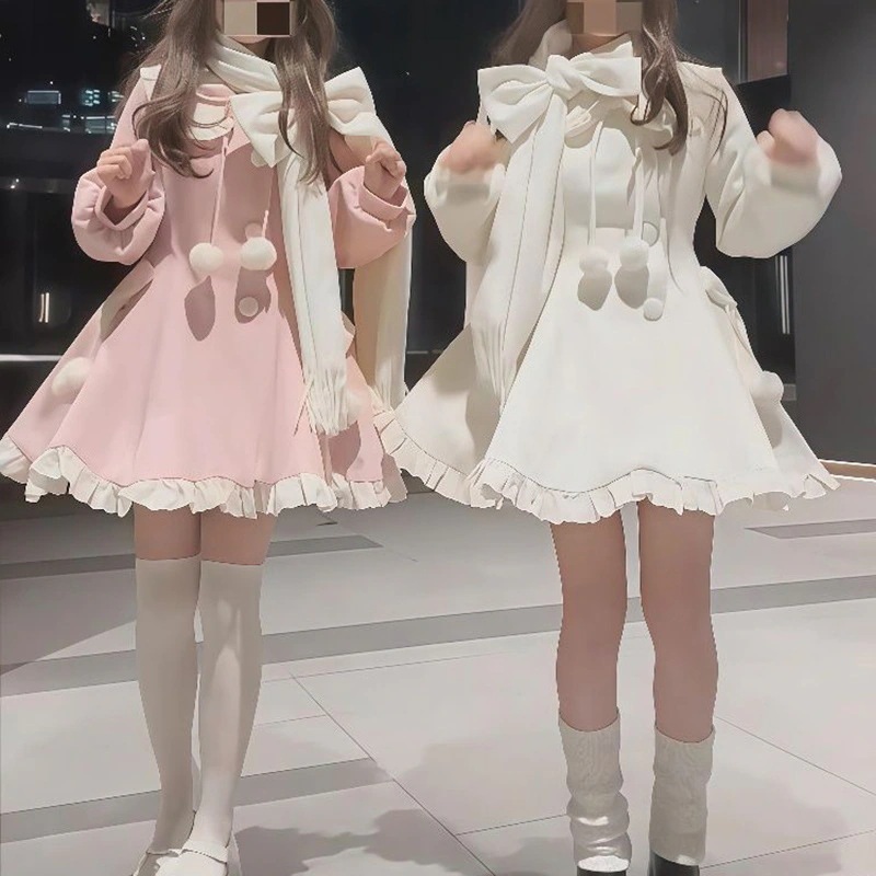 【3日出荷】優しい風 甘いお嬢様 セット 春夏リボンマフラーコート ワンピース2点セット