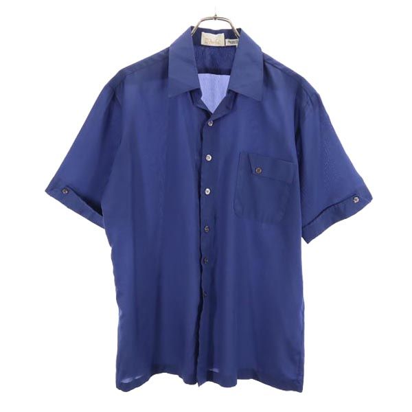 DAvila 70s ヴィンテージ USA製 半袖 シャツ L ネイビー メンズ