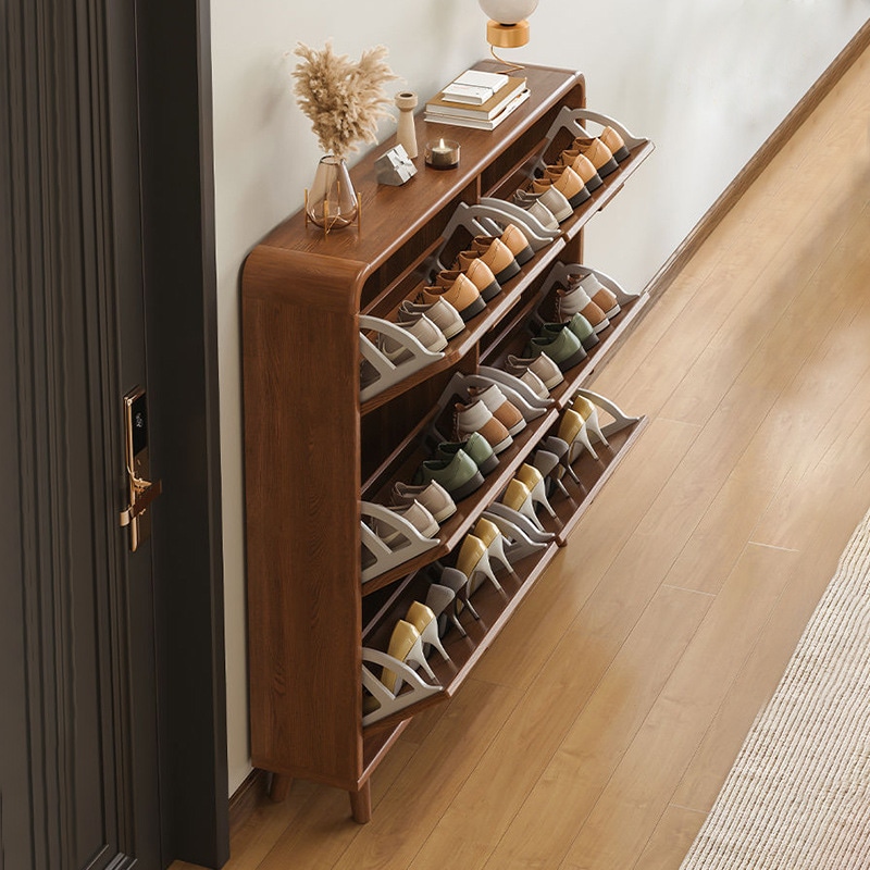 超薄いフリップフロップシューズキャビネット家庭用ドアドア入り口入り口入り口入り口キャビネットソリッドウッドストレージスペースシンプルシーズンラック
