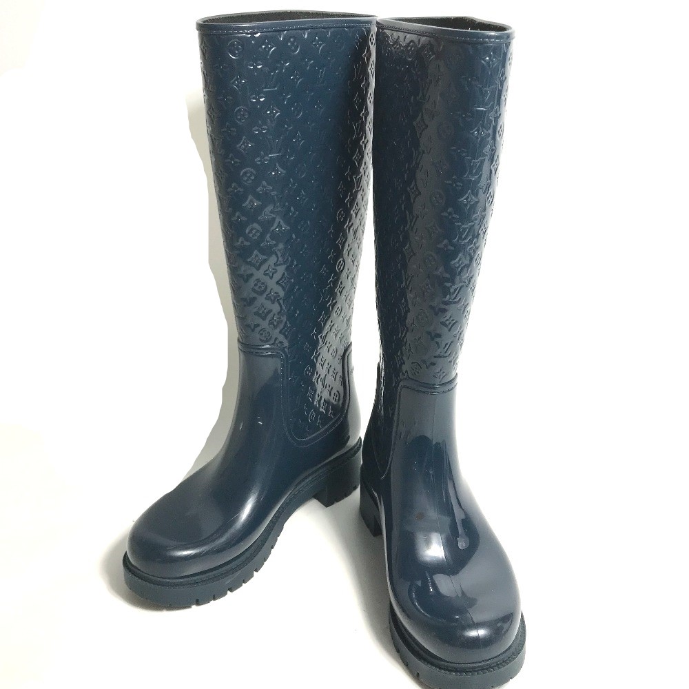 レインシューズ スプラッシュライン モノグラム 長靴 レインブーツ 雨 シューズ エナメル ネイビー