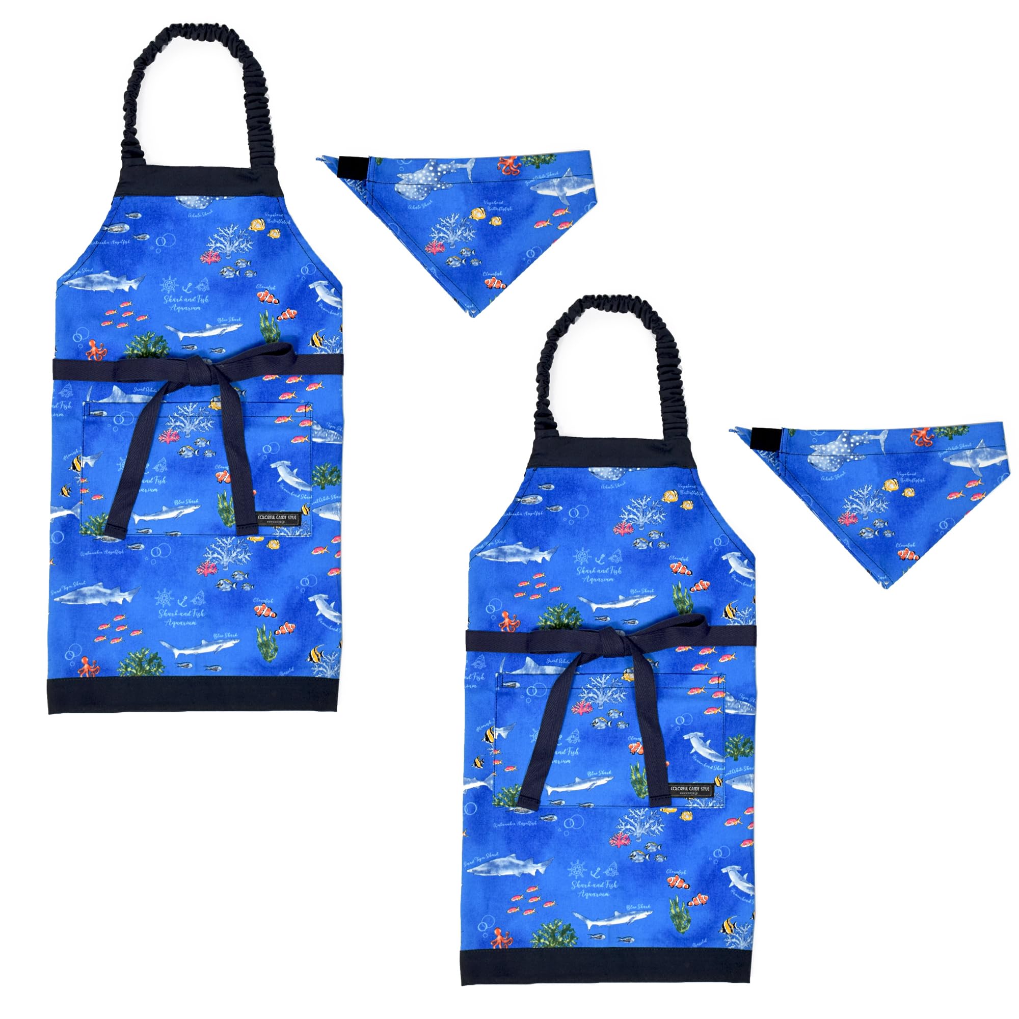 COLORFUL CANDY STYLE 子どもエプロン(100～120cm) ブルーラグーン 2枚セット 男の子 かっこいい 子供用 子供 こども エプロン 三角巾 セット ゴム キッズエプロン お