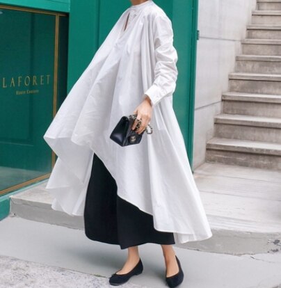 ワンピース シャツワンピース ワンピドレス ロング丈 l 長袖 Vネック アシンメトリー 綿 大人可愛い きれいめ シンプル 上品 おしゃれ かっこいい アジアン クール 無地 春 30代 40