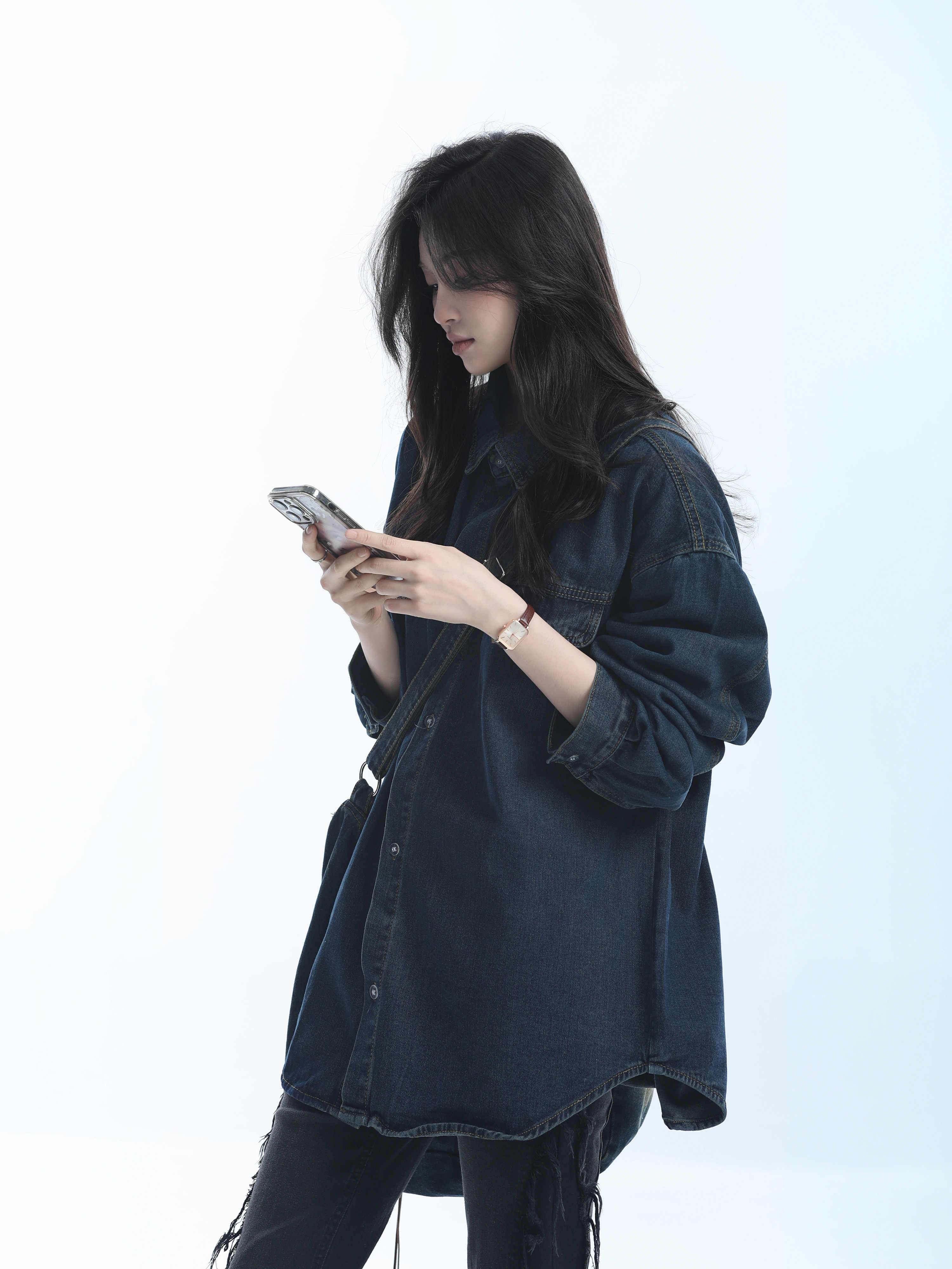 「SHANKONG」【高·品質版】【上品】2025新作 デニムジャケット アウター レトロ ゆったり 韓国ファッション レディーストップス アウター トップス セミロング トップス 8
