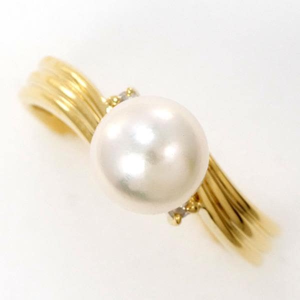 K18 18金 YG リング 指輪 10号 パール(真珠) 約7mm ダイヤ ジュエリー 中古