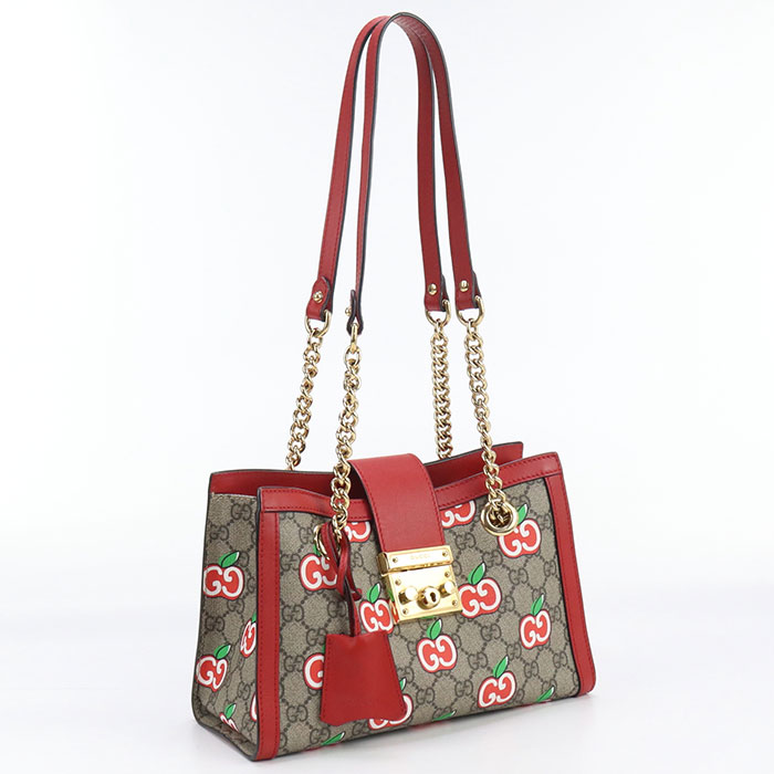 チェーンショルダー パドロック GGアップル 498156 ショルダーバッグ GGスプリームキャンバス/レザー ベージュ【中古】 レディース