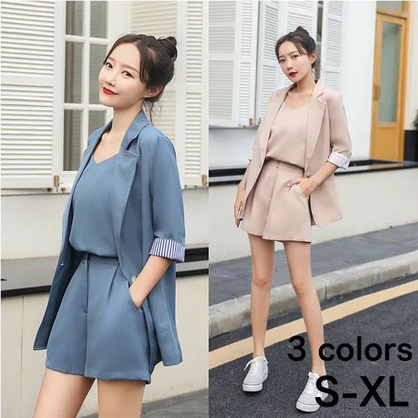 セットアップ レディース 夏 テーラードジャケット 五分袖 ブレザー キャミ スーツ ショートパンツ 3点セット おしゃれ ワイドパンツ オフィス 通勤20代30代40代 バレンタイン 2025 プレ