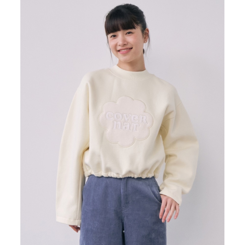 COVERNAT 女性女性クローバーハートモックネックストリングスウェットシャツバター