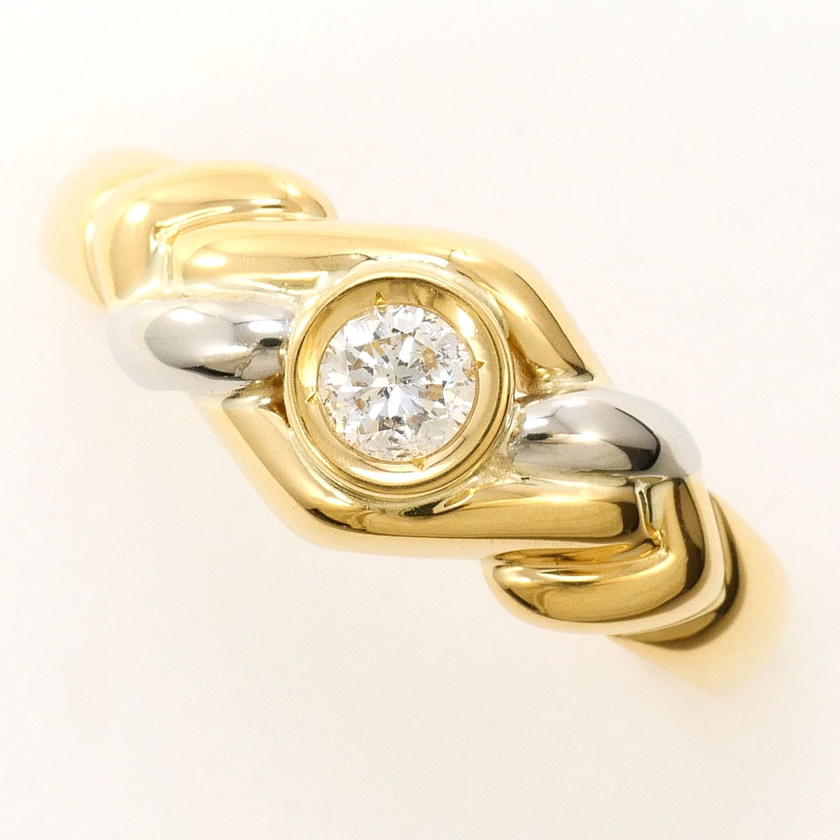 PT900 プラチナ K18 YG イエローゴールド リング・指輪 12号 ダイヤモンド 0.14 ct 総重量約2.6g 中古