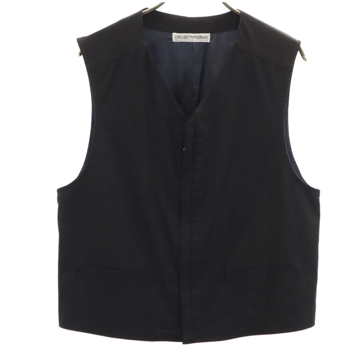 90s イタリア製 オールド ストライプ柄 ベスト 46 ブラック メンズ 古着