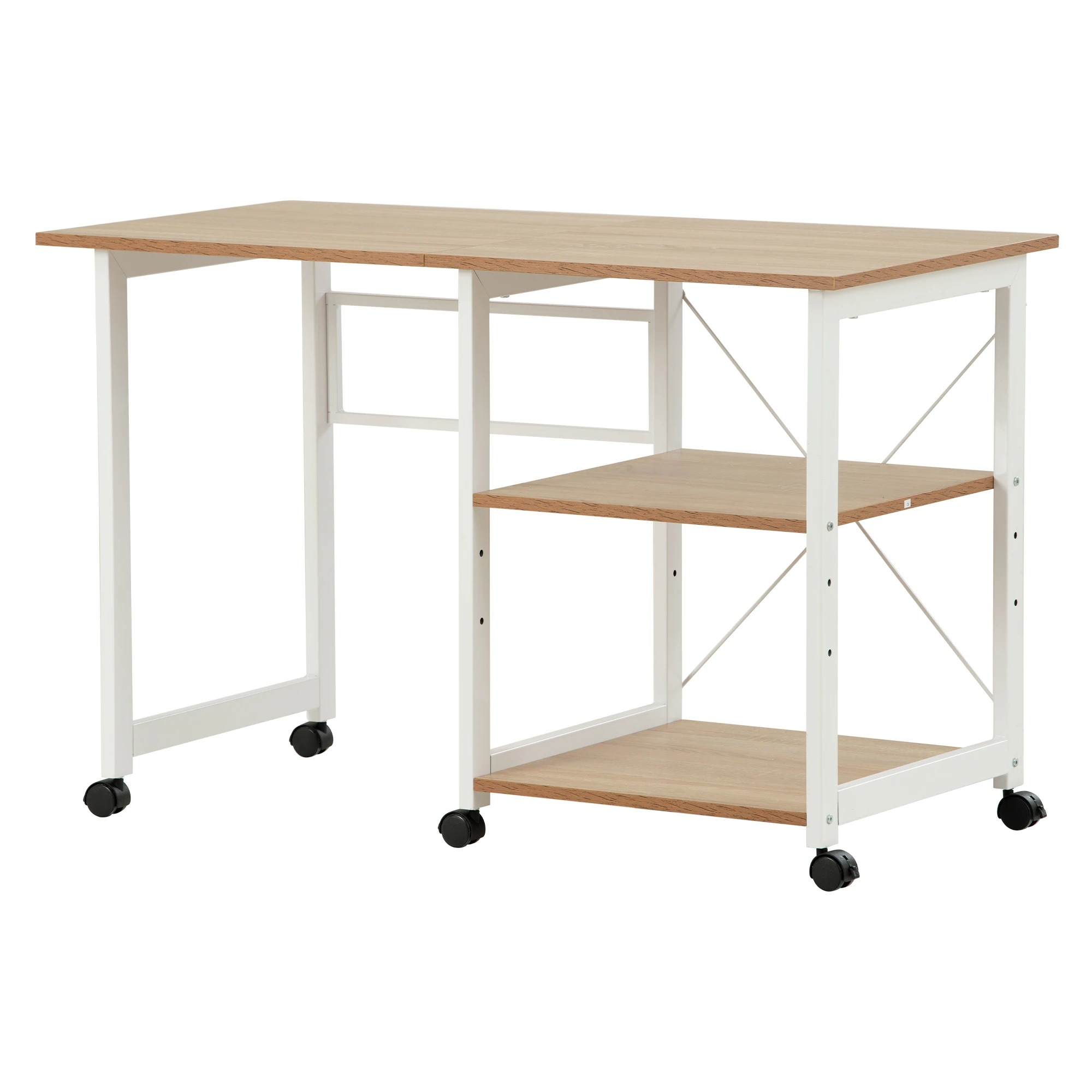 【国内で発送&送·料·無·料】【オフィスチェア+パソコンデスク セット】 新品登場】パソコンデスク 簡易デスク オフィスデスク 折りたたみデスク 3段収納ラック 学習デスク キャスター付き【ナチュラル