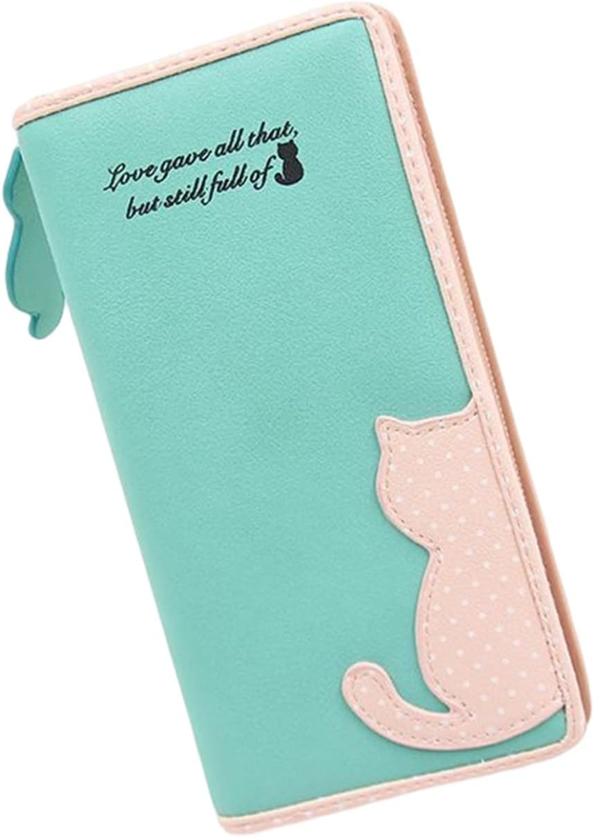 【20%OFFクーポン】レディース 学生 長財布 猫柄 英字柄 2つ折り 大きい ファスナー ボタン 財布 使いやすい お手頃 大容量 多機能 カード入れ 小銭入れ スキミング防止 ウォレット コイン