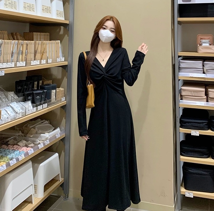 クロスデザインワンピース 長袖カジュアルワンピース ハイウエストAラインスカート ロング丈長袖ワンピース スカート ワンピース オールインワン ロングスカート フレアスカート ロング ロング丈 9分丈 5,557円