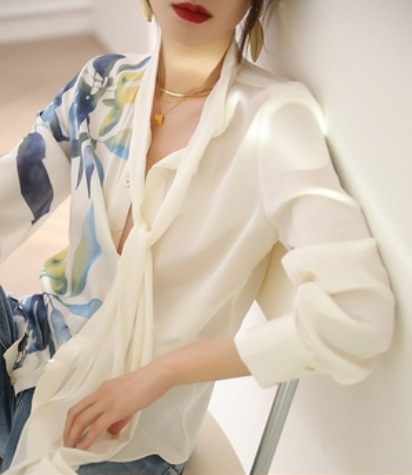 トップス シャツ ブラウス 白シャツ 白トップス 袖あり 長袖 ボウタイ ワイド チュール 透け感 きれいめ 上品 おしゃれ かっこいい アジアン エキゾチック 女子 こなれ感 個性的