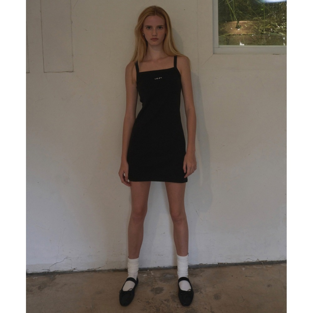 INJIACTIVE リブ付きミニドレスブラック