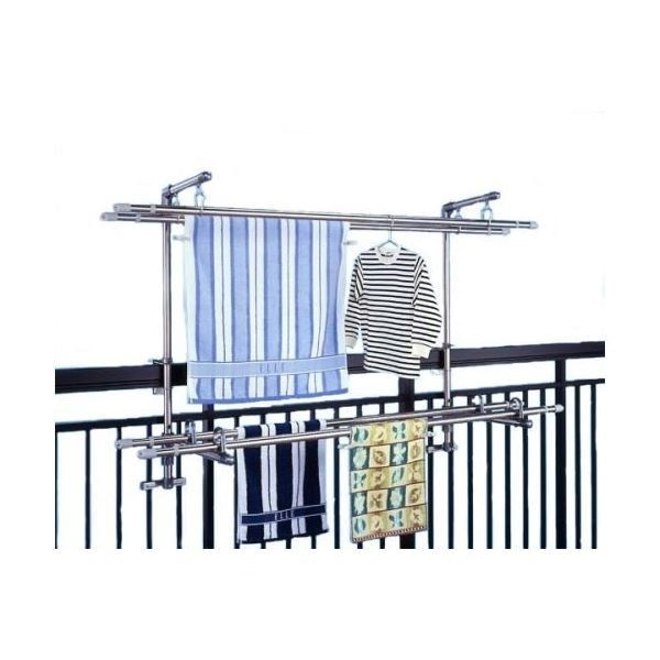 ステンレス製物干し金具セット（洗濯物干し） 太さ510cmまでの手すり（角パイプ丸パイプ）に取付可