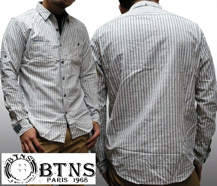BTNS メンズ カジュアルシャツ ナチュラル ロールアップ サファリ シャツ ストライプシャツ インポート LAカジュアル アメカジ セレカジ セレブ スタイル 海外セレクトショップ プラネットブル