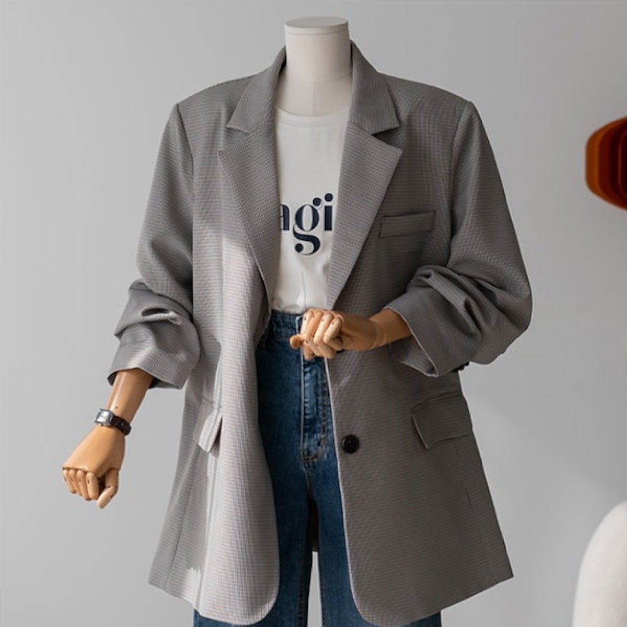 チェック柄 シングル ジャケット 襟付き スリット バックスリット ポケット 前開き 大人可愛い きれいめ シンプル 大人 上品 おしゃれ お洒落 かっこいい レトロ 大人女子 こなれ感 ラフ