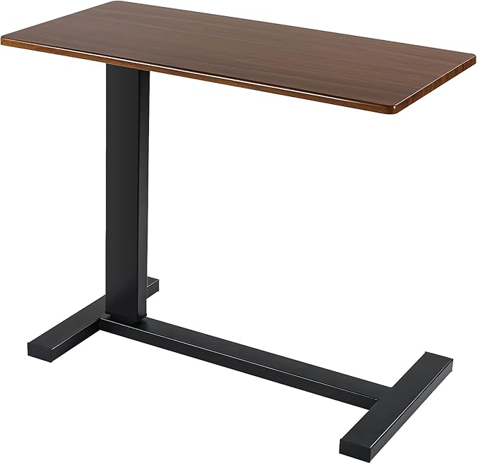 apollotech 昇降式サイドテーブル 机 高さ調節 サイドデスク 介護ベッドサイドテーブル キャスター付き (ブラウン)