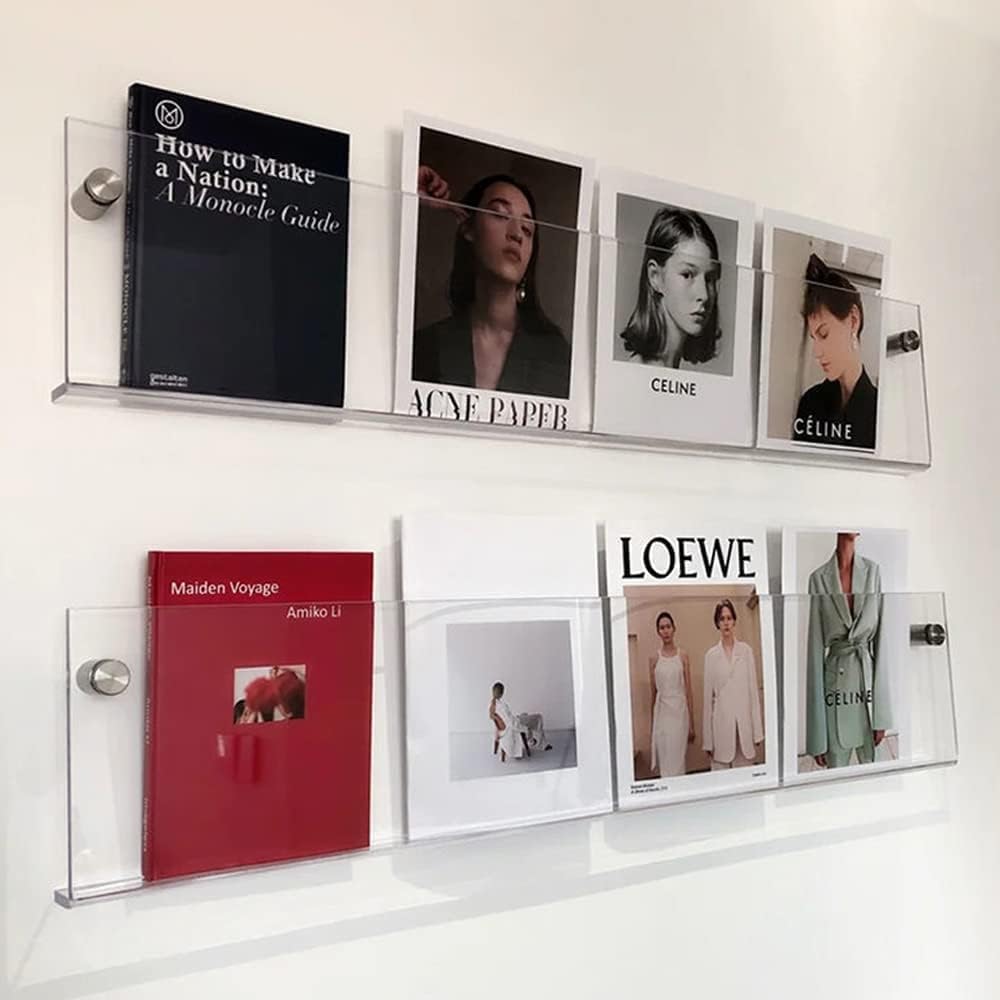 マガジンラック 壁掛け 2個セット 100*15*5cm マガジンスタンド パンフレットスタンド INS風 北欧 おしゃれ 透明 アクリル製 雑誌ラック 壁掛け棚 本棚 ラック 大容