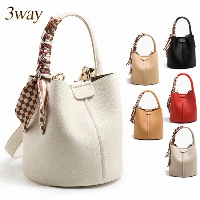 【急速出荷!】バッグ レディース ショルダーバッグ 斜めがけ 肩掛 スカーフ ブラック ホワイト アプリコット レッド ビスケット 底鋲 ショルダーベルト取り外し可