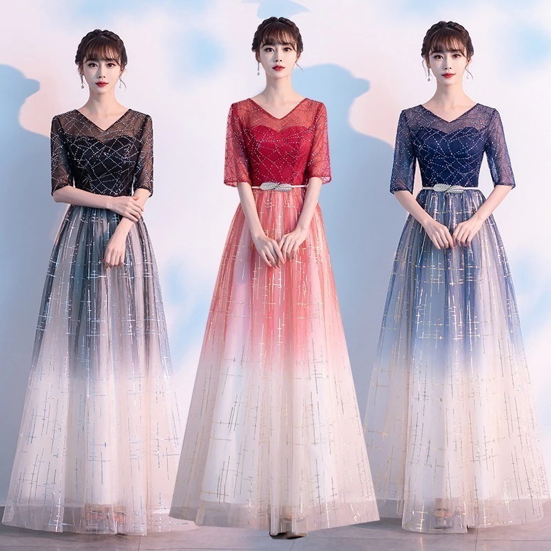 カンタータ演奏服女性用ロングスカート気質スリム学生赤歌コンクール中高年合唱団指揮者イブニングドレス