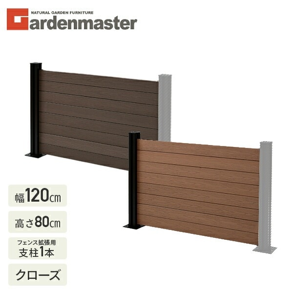 フェンス 目隠し 人工木 クローズ (幅120cm 高さ80cm) フェンス拡張セット アルミ支柱追加用 1本 KMFS-801+WPC1X4-11BR*8 ブラウン/ナチュラル