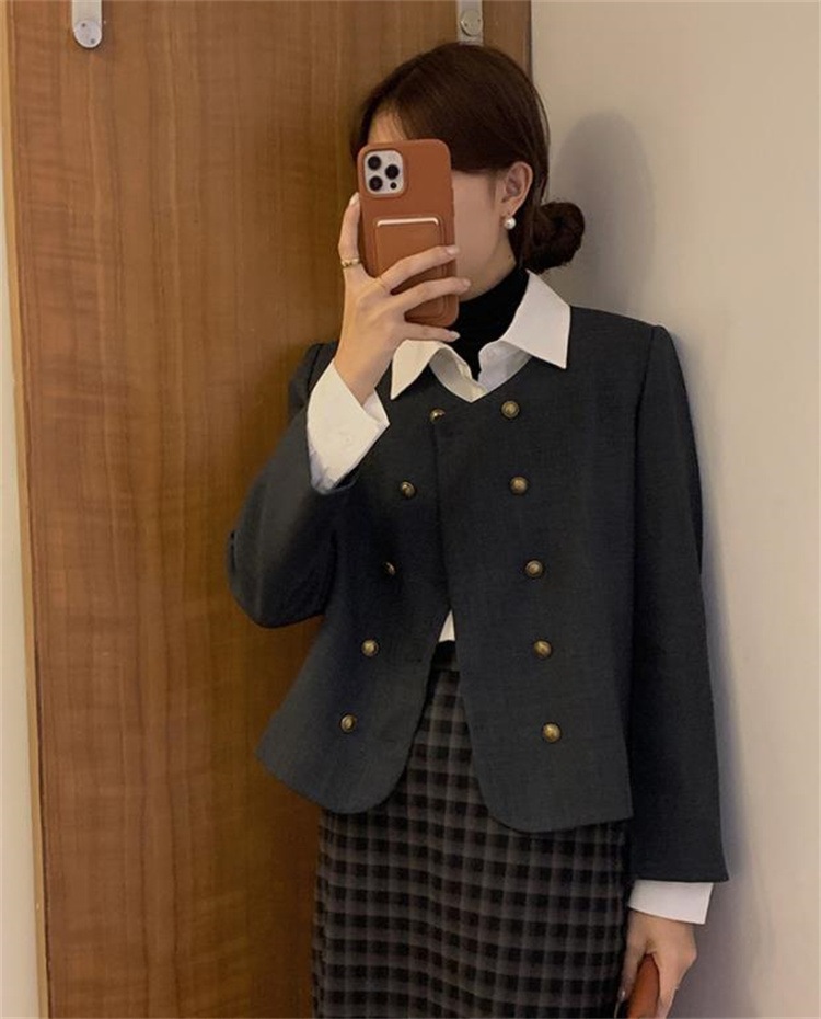 韓国ファッション レトロ 2022年秋 新品 快適である ゆったりする 長袖 トップス ダブルボタン エレガント コート スリム