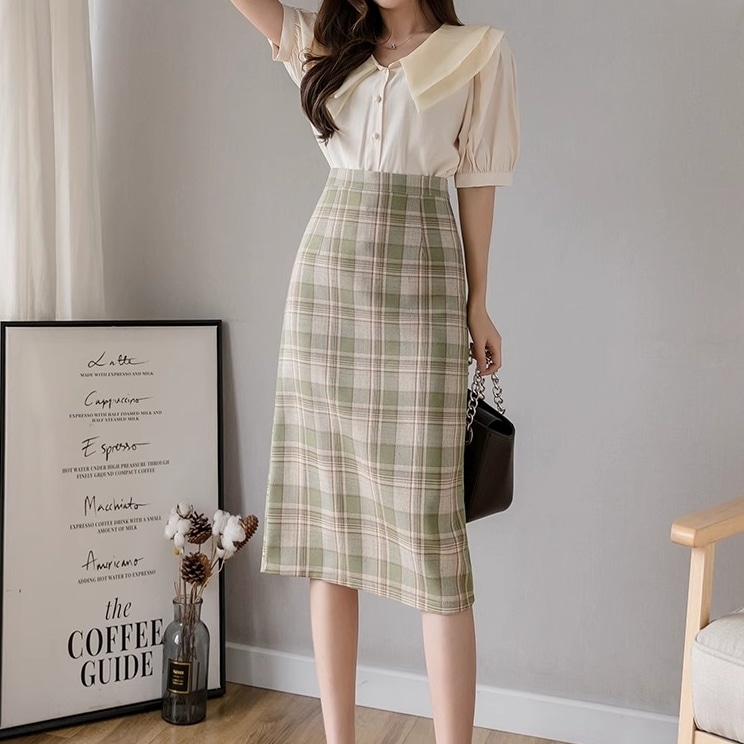 ボトムス スカート ミディアム丈スカート ハイウエスト タイト バックスリット タイトスカート かわいい 大人可愛い きれいめ シンプル 上品 おしゃれ かっこいい カジュアル レトロ こなれ感