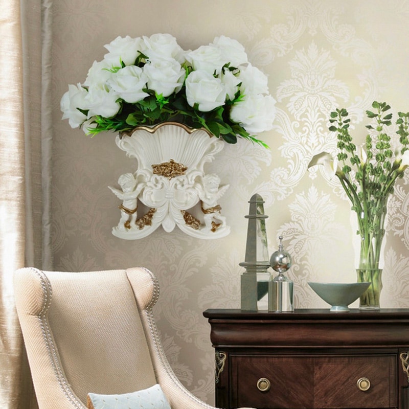 壁掛け フラワーベース 天使 ロココ調 欧風 スタイル おしゃれ 白 ゴールド 花瓶 エンジェル インテリア アンティーク ロマンチック