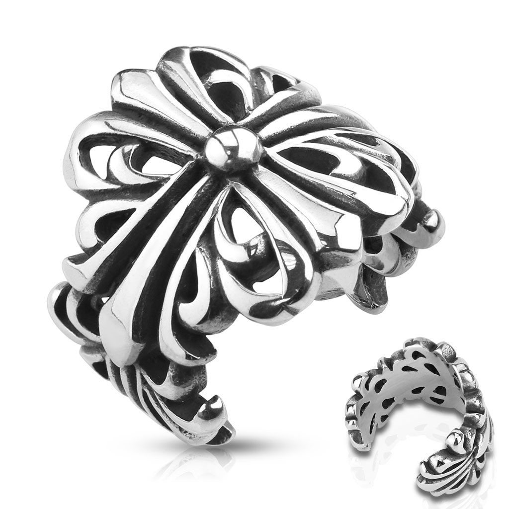 フローラルクロスステンレスリング （SRS011）指輪 20-33号 フリーサイズ 調整可能 百合の紋章 プレゼント 男性 女性 かっこいい 親指 人差し指 中指 小指 r0895xxxxxxxx