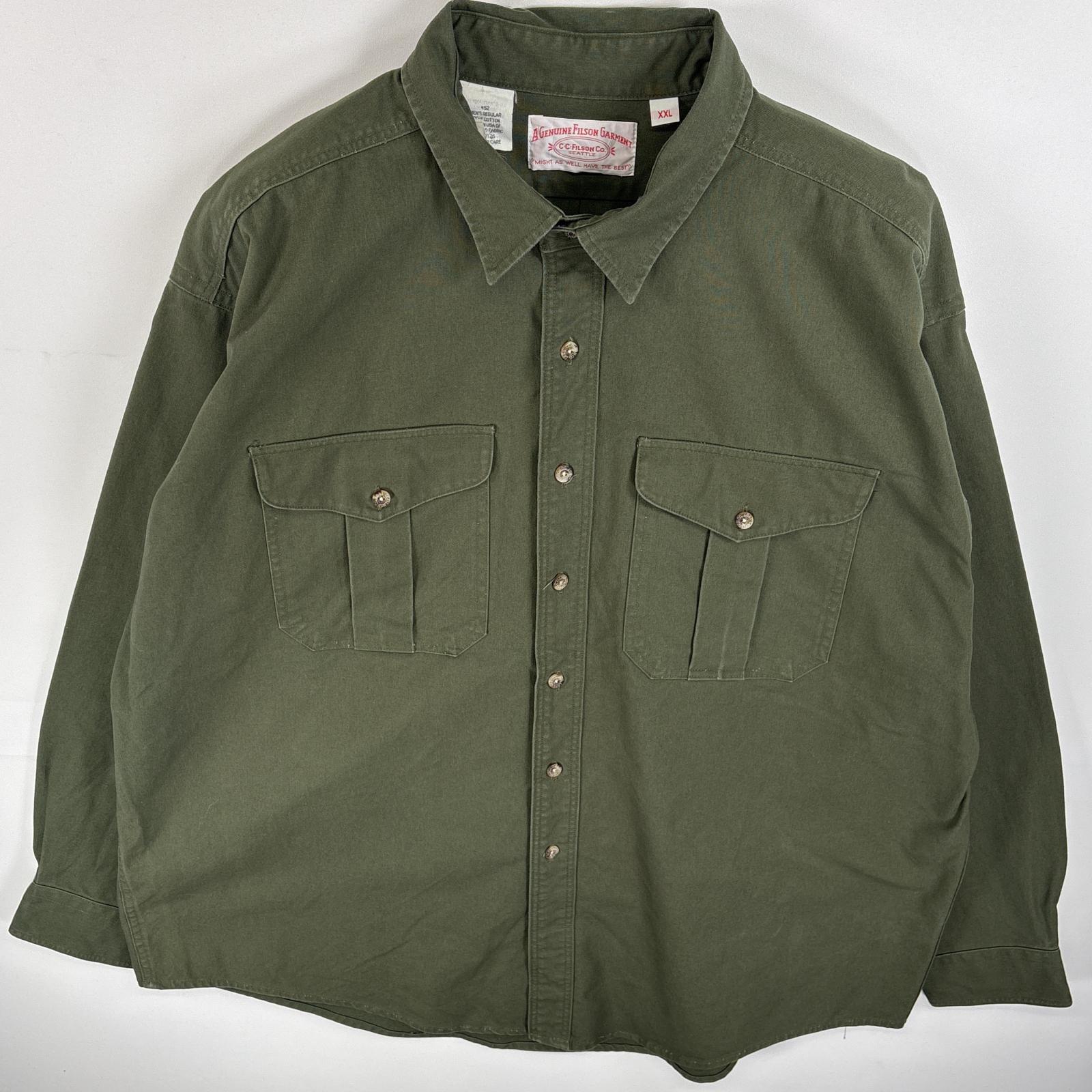 古着 長袖シャツ フラップポケ USA製 厚手 XXL オリーブグリーン 無地 メンズ
