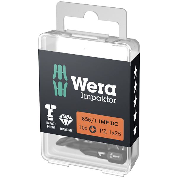 WERA ヴェラ 10本入 差込6.35mm インパクト用 ポジドライブ ダイヤモンドコーティング ドライバービット 先端サイズPZ1 全長25mm 057620