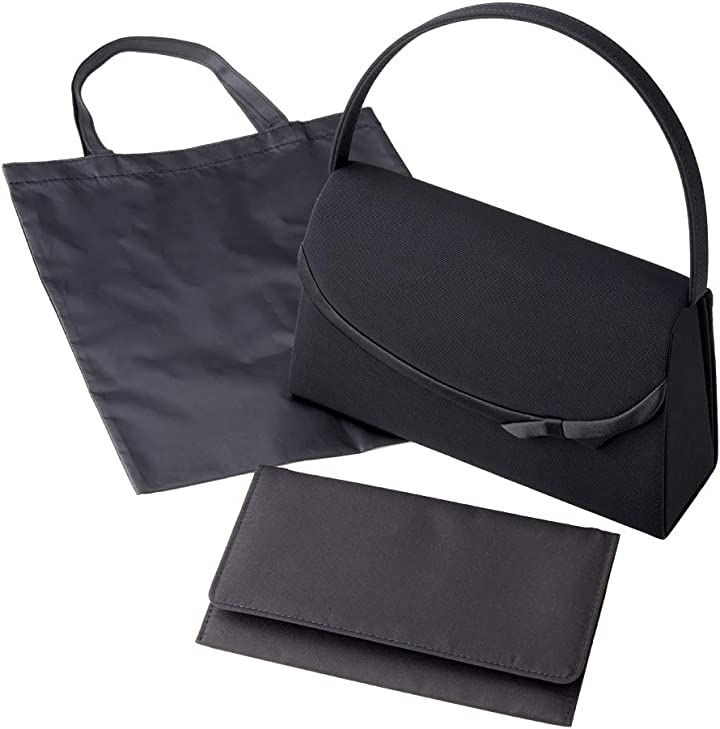 フォーマルバッグ 布製 葬儀用バッグ 礼服用バッグ 葬冠婚葬祭 慶弔両用 サブバッグ 袱紗 3点(［08-01］ フォーマルバッグ ブラック ALFB01, Free Size)