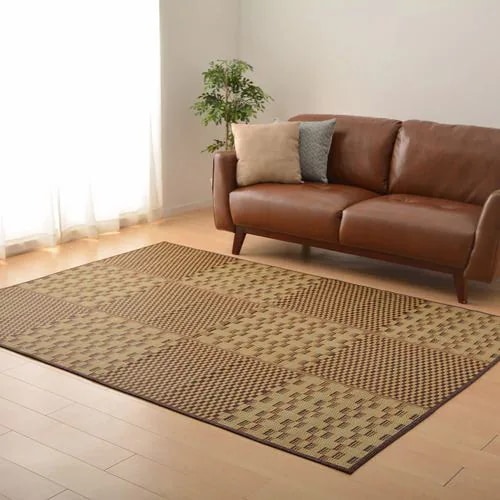 【メーカー直送品】萩原 はっ水 ふっくらウレタン入り い草ラグ キハチ 約240×240cm ブラウン