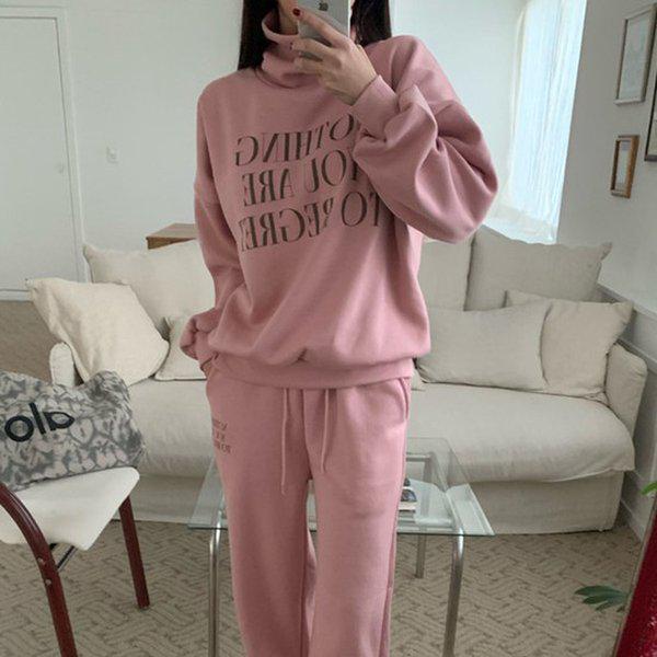Hスタイル(SET)裏起毛タートルネックセット 冬 女性 裏起毛 トレーニングウェアセット スウェットセット パンツセットアップ ホームウェア