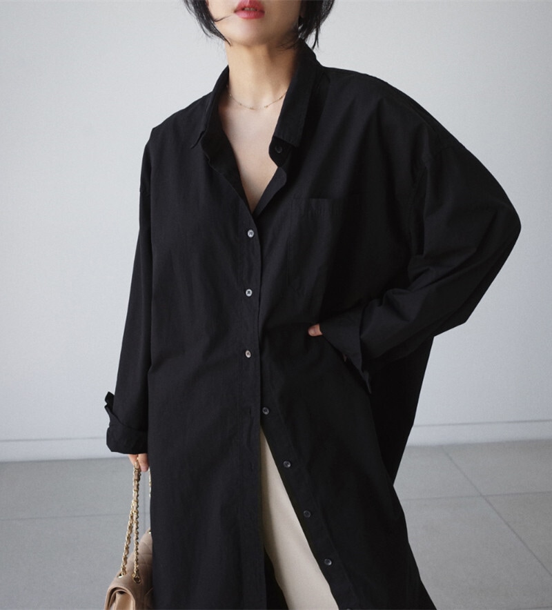 ワンピース シャツワンピース 膝下 ロング ロング丈 袖あり 長袖 萌袖 襟付き 前開き ボタンあり きれいめ シンプル カジュアル 大人 上品 おしゃれ お洒落 かっこいい クール 無地 春 秋